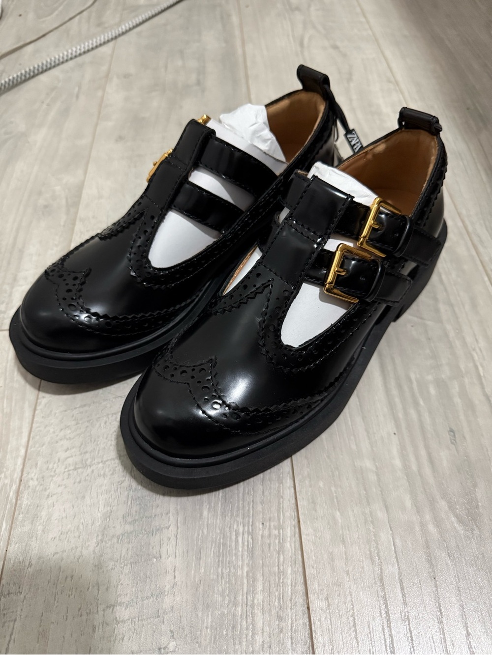 Zara Black Mary Jane Double-Buckle Platform Brogues